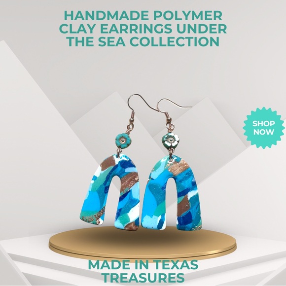 Hand crafted Polymer Clay beach Earrings beaded earrings - Picture 5 of 8